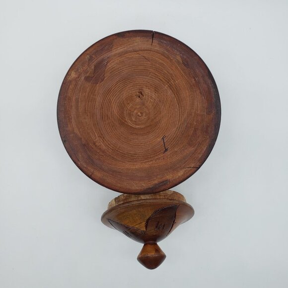 Haiti Two-Toned Hand Carved Wooden Floral Trinket Box or Bowl with Lid - Picture 5 of 12